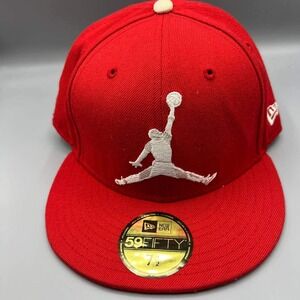 Air Jordan Hat Men 7 1/2 Red‎ Embroidered Logo 59Fifty New Era Fitted Cap